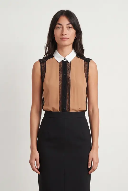 Top orange et noir avec dentelle - Taille S/36