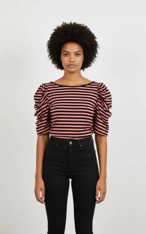 Top Rayé Rose et Noir - Taille L/40