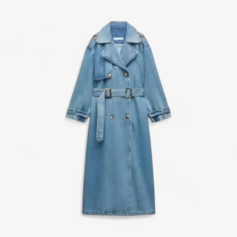 Trench femme long à col à revers avec ceinture ajustable