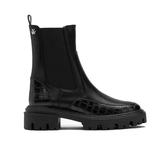 VANESSA WU Bottines Chelsea Robyn montantes noires à renforts croco