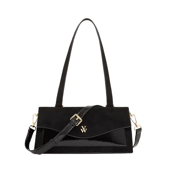 VANESSA WU Sac baguette Amelie bi-matière noir
