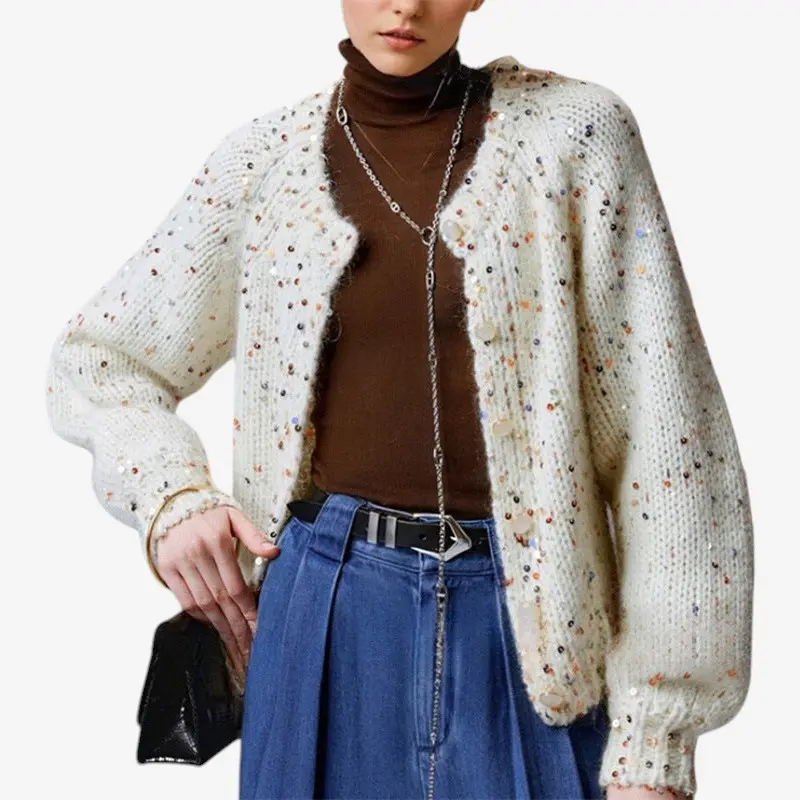 Veda – Gilet boutonné à manches longues et col rond imprimé