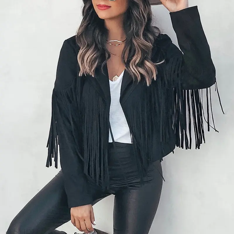 Veste à franges femme manches longues