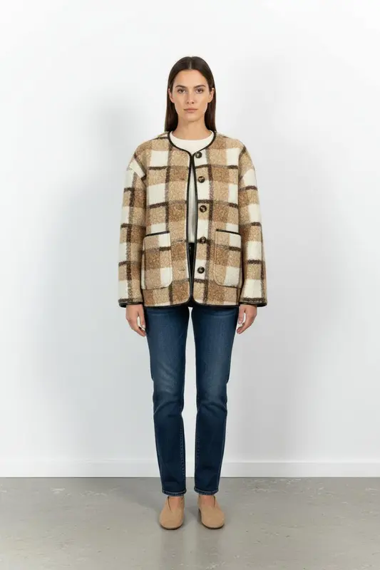 Veste Carreaux Beige et Blanc - Taille M/38