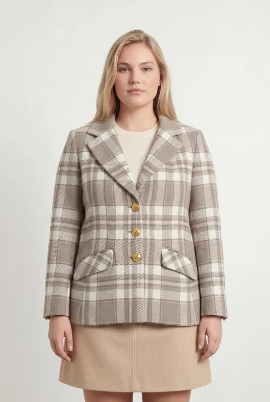 Veste Carreaux Beige et Blanc - Taille XXL/44