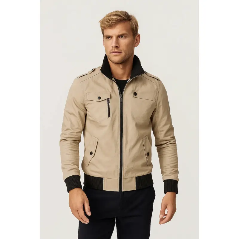 Veste casual homme à poches poitrine et zip, coupe droite