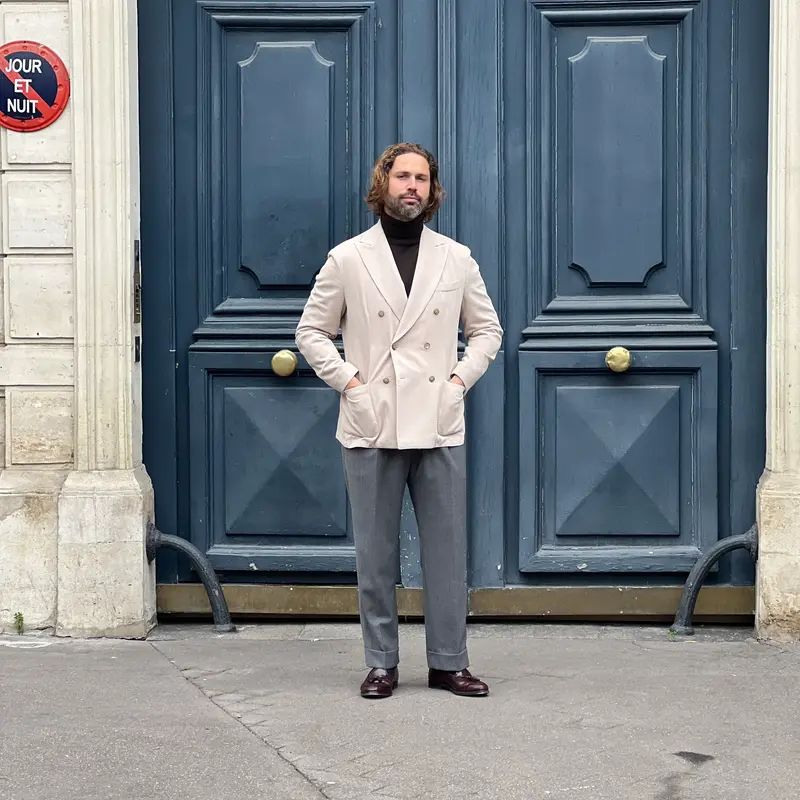 Veste croisée beige coton et cachemire