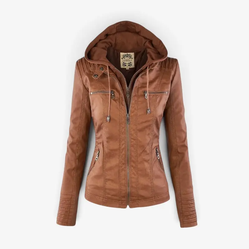 Veste en cuir avec capuche pour femmes