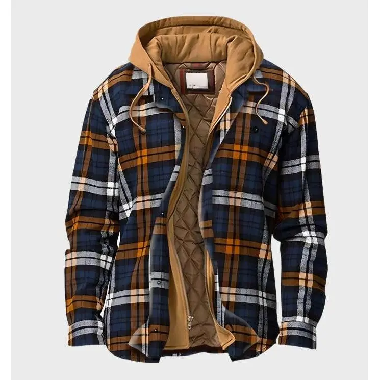 Veste en flanelle à carreaux, capuche et fermeture zippée