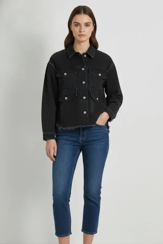 Veste en Jean Noire - Taille XS/34