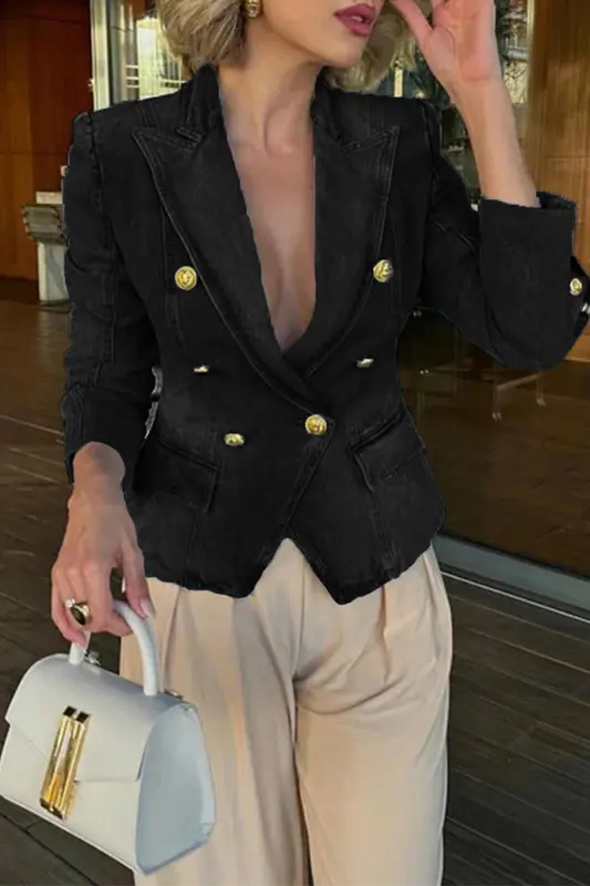 Veste femme denim effet vieilli avec col boutonné