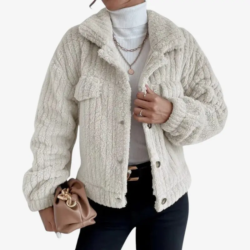 Veste femme en polaire à col à revers avec poches