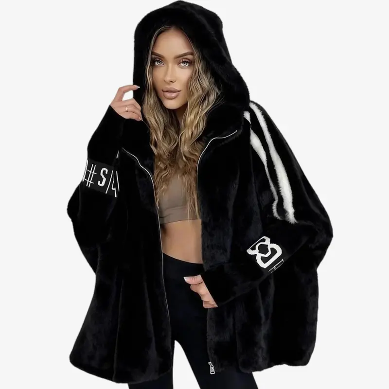Veste femme zippée à capuche en fausse fourrure