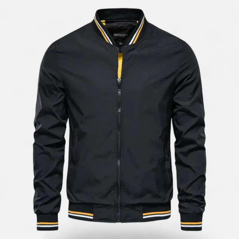 Veste homme col montant sans repassage, zip et ourlet côtelé