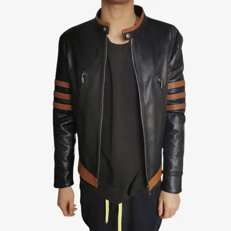 Veste homme cuir col montant manches longues