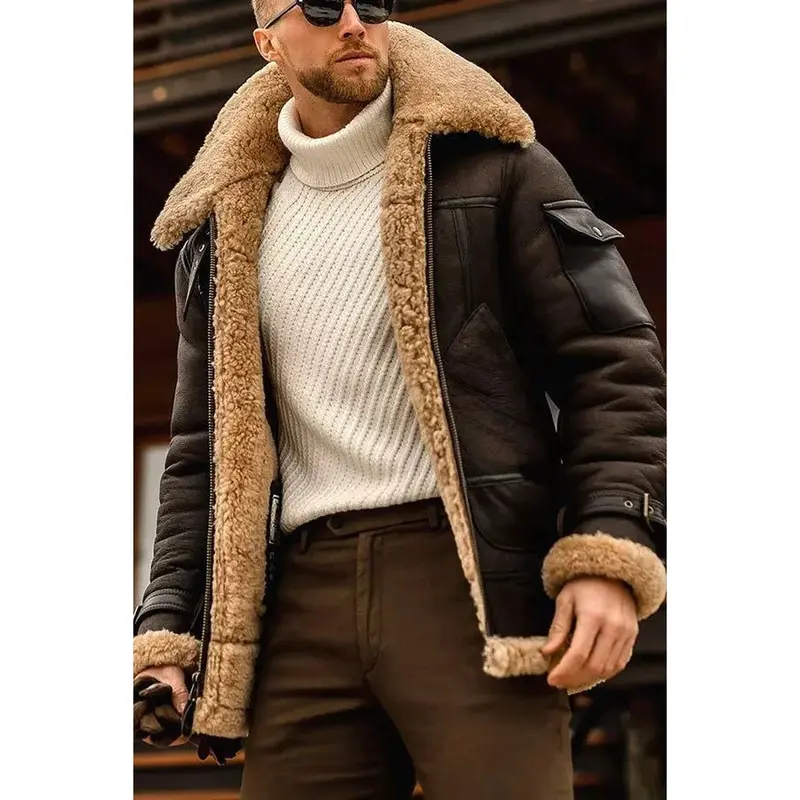 Veste homme en cuir à doublure chaude, style intemporel