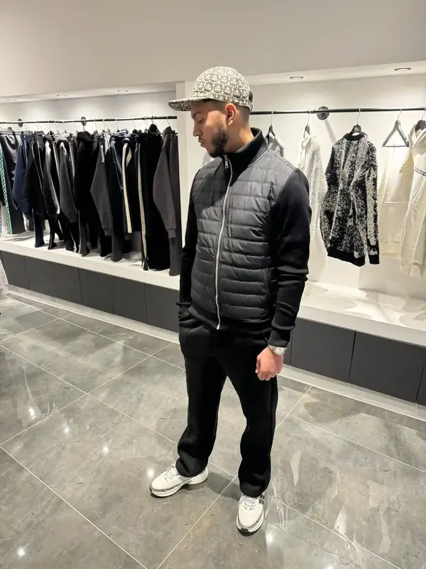 Veste Hybride Noire – Face Matelassée & Jersey Interlock