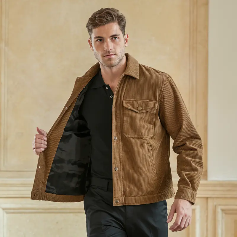 Veste intemporelle en velours côtelé à manches longues avec poches