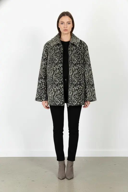 Veste Léopard Noire et Beige - Taille M/38