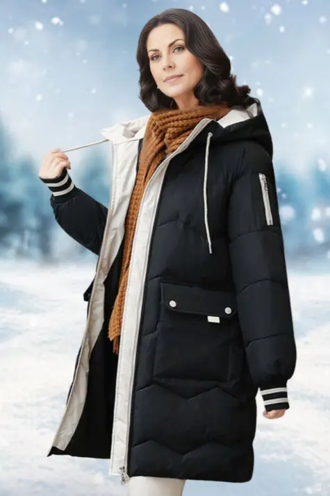 Veste Parka d'hiver mi-longue chic avec capuche