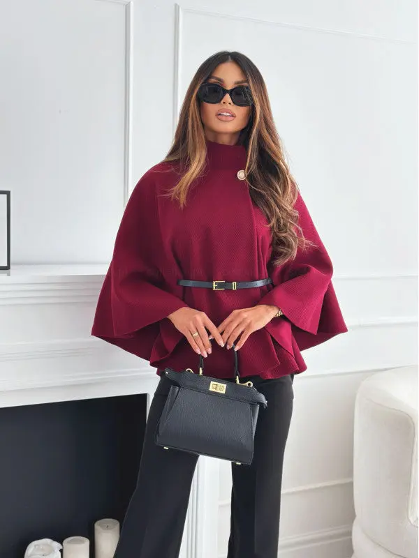 Veste poncho femme taille ceinturée