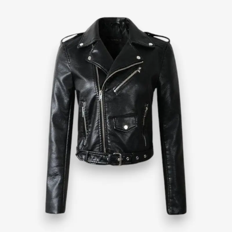 Veste zippée en cuir manches longues