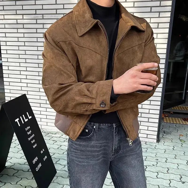 Veste zippée homme manches longues col rabattu
