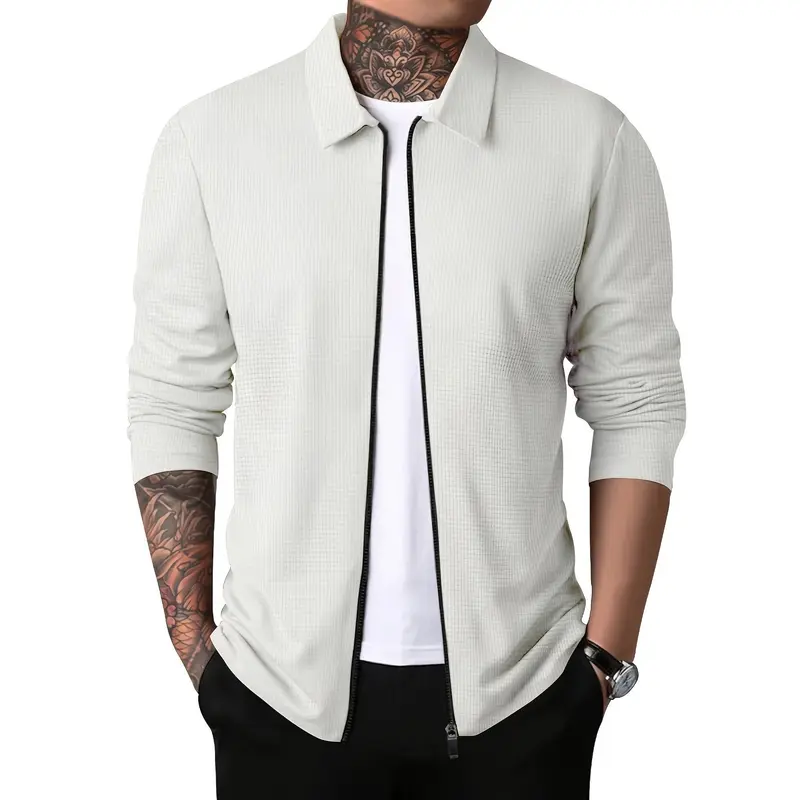 Veste zippée homme unie, poche poitrine et col à revers