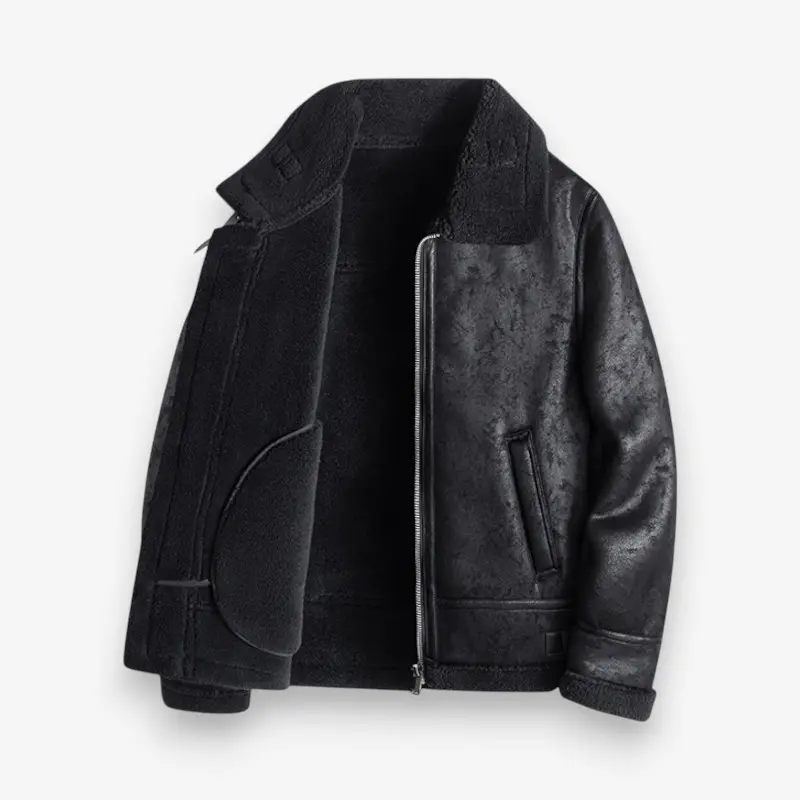 Veste zippée manches longues en cuir