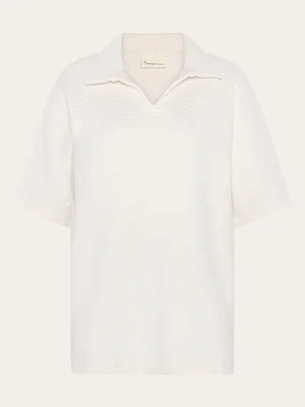 Waffle split neck polo - Egret