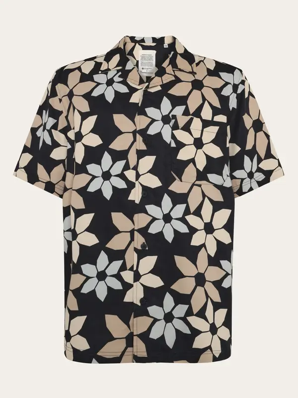 Wave relaxed tencel print short sleeve shirt - Black
